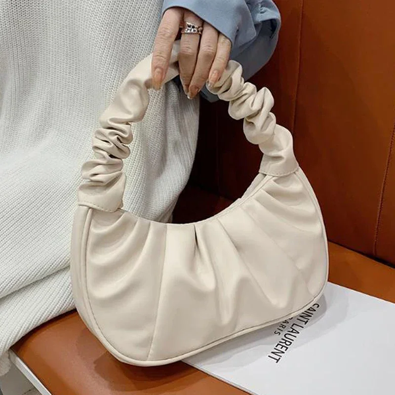 

2023 Summer Pleated Handlebags For Women PU Cloud Bags Leisure Armpit Bag Shopping Shoulder Bags Dumpling Handbag Female