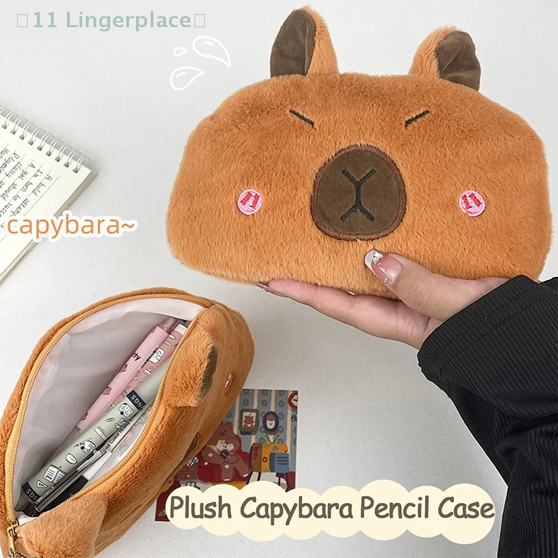 1 Pc Cute Kawaii Large Capacity Kapibala Plush Pencil Bag Funny Cartoon Fashion Pencil Bag School Student Supplies