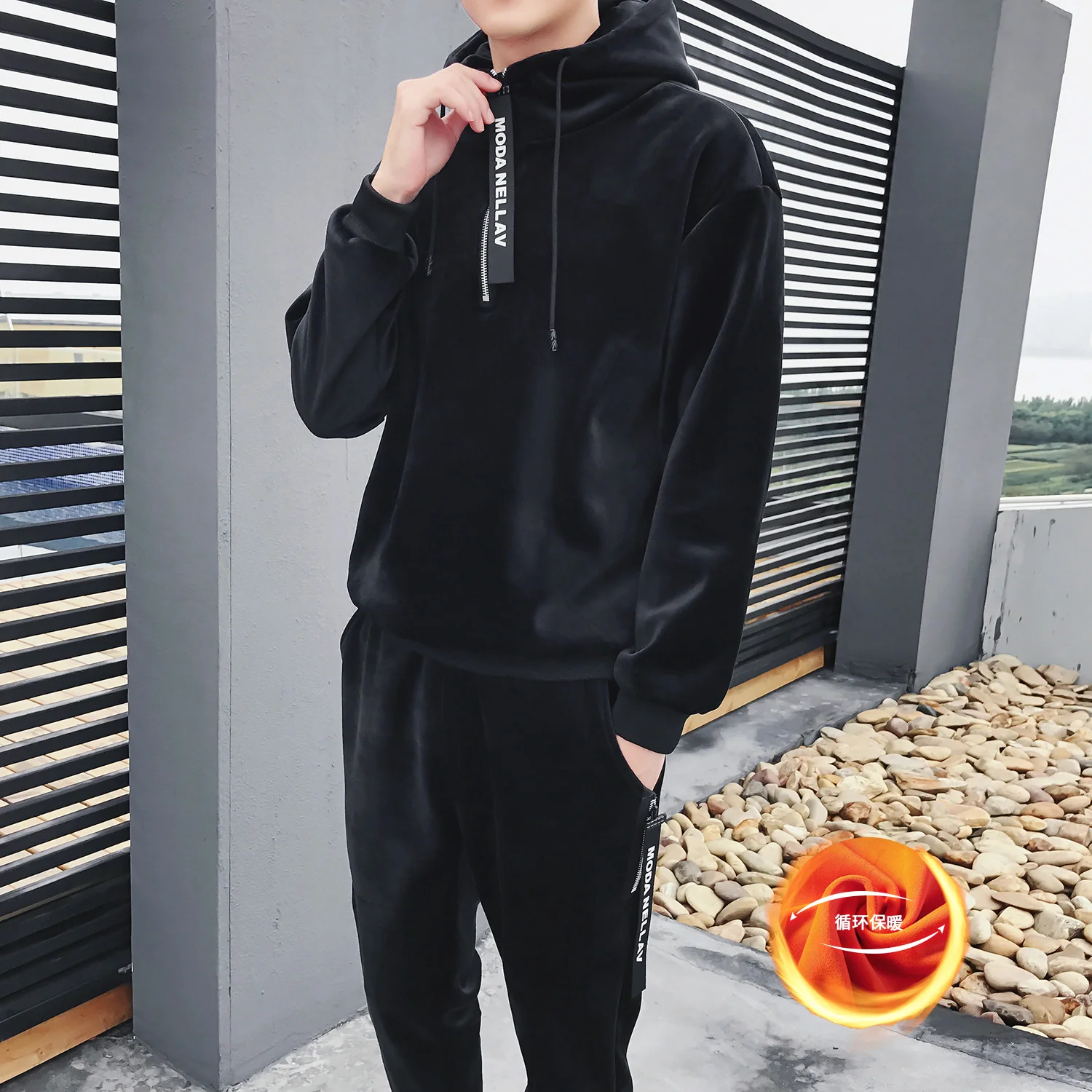 Man Winter Gold Velvet Sets Men's Plus Velvet Thick Hoodies with Pants Warm Sweater Winter Tracksuits