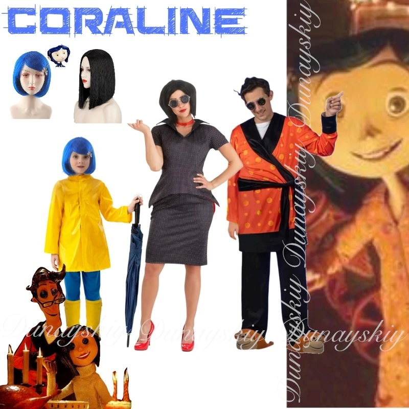 

Coraline Y La Puerta Secreta Movie Coraline And "Her Father And Mother" With Their Family Clothes Cosplay Costume Anime Full Set