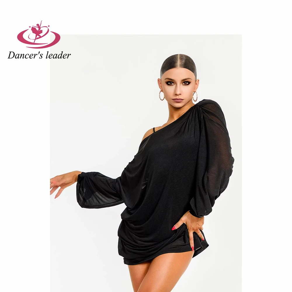 Traje de dança latina feminino high-end fio plissado blusa solta tango samba desempenho traje