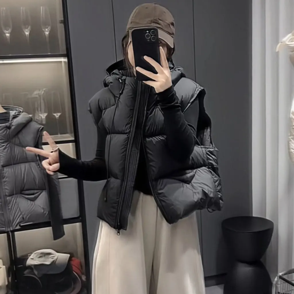 

Women's down Cotton Vest Short Hooded Winter Jacket High-End Loose Fit Style Small Vest for Casual Wear