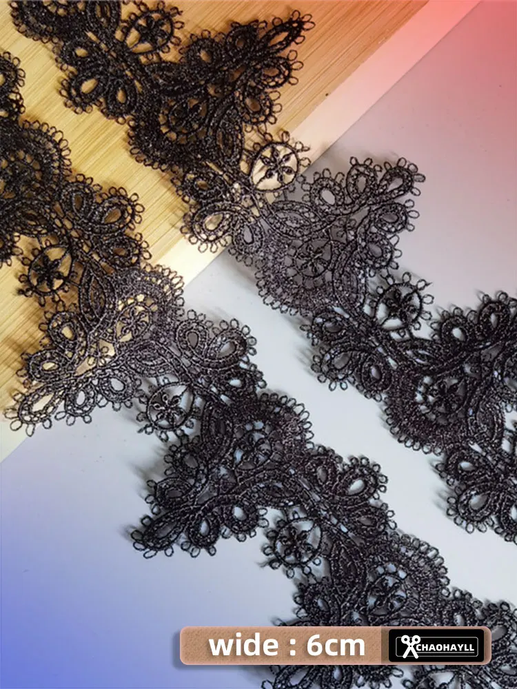 6CM Wide Luxury Mesh Gold White Black Embroidered Lace Trim for Fringe Wedding Dress Collar African Sewing Accessories Supplies