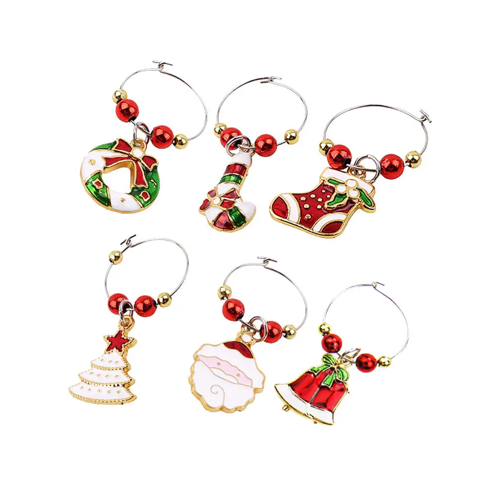 

6pcs Wine Glass Charms Set Premium Alloy Drink Markers For Christmas Birthday Party Favors Gifts Glass Rings Goblet Charms