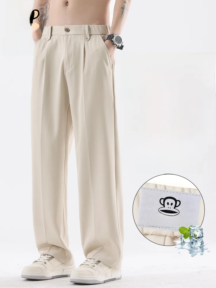 

Мужские брюки PaulFrank Ice Silk с прямыми штанинами, летние, винтажные, свободные, струящиеся, прохладные, повседневные, комфортные, легкие