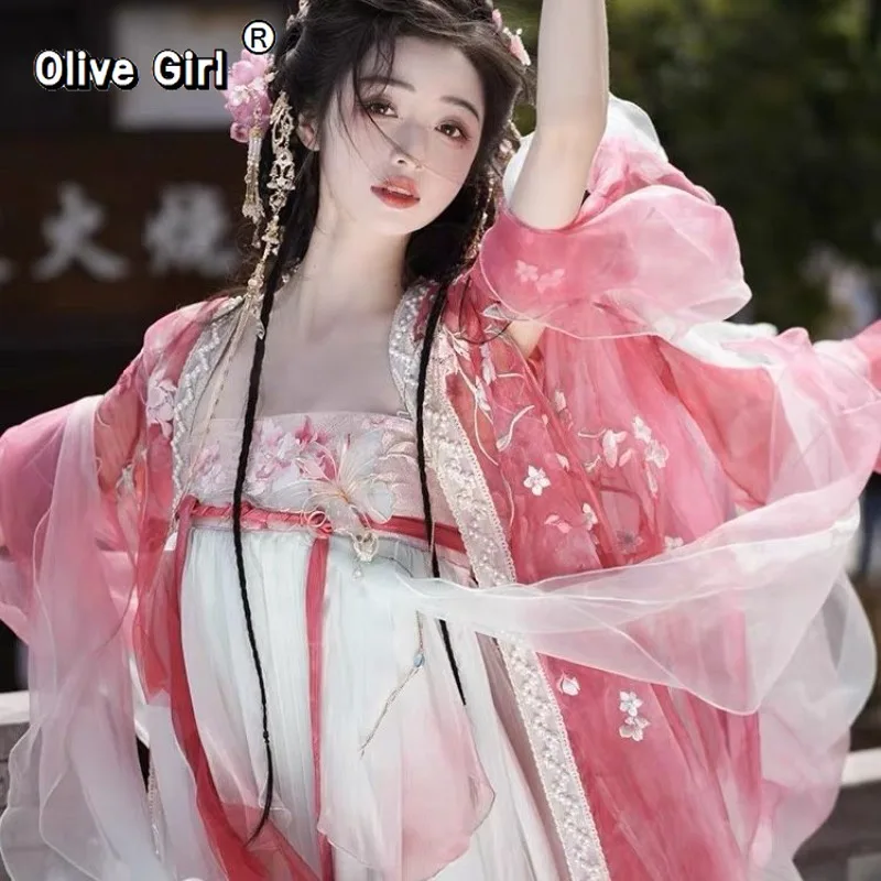 

Платье Ханьфу Olivegirl Flower God в стиле Тан, с рукавами-бабочками до груди, с богатой вышивкой, весенне-летний комплект для косплея