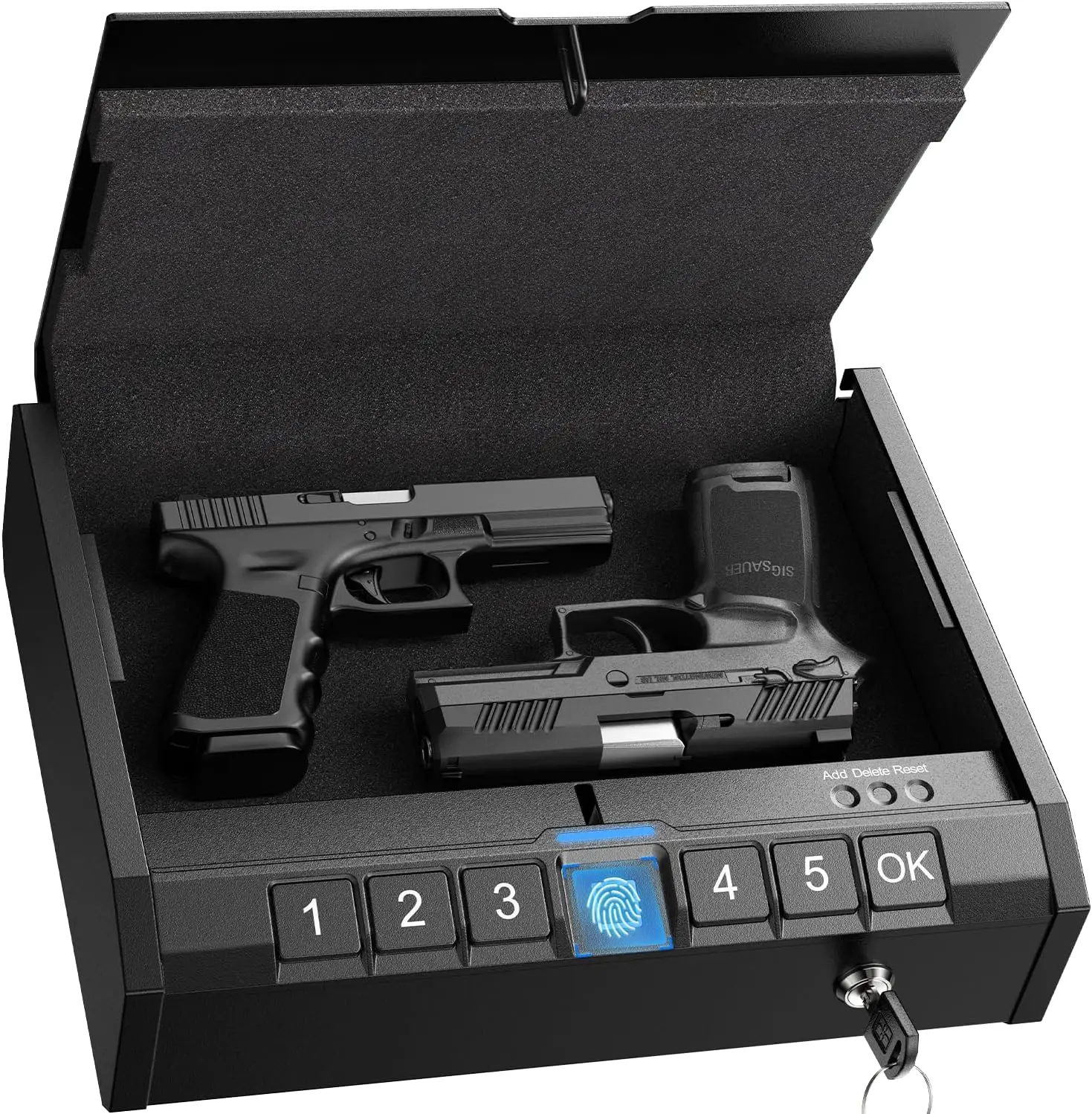Biometric Handgun Safe with Quick Access, Fingerprint & Keypad Lock, Portable for Home Car Bedside