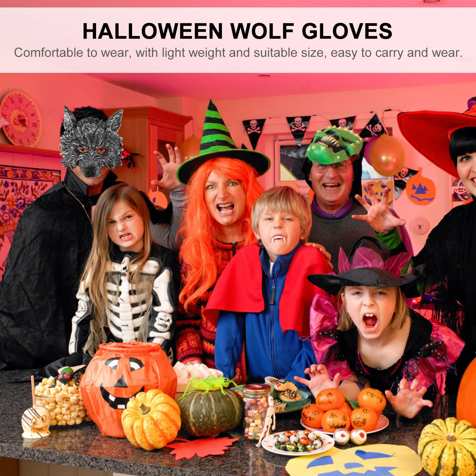 1Set Handschoenen Combinatie Halloween Kostuum Partij Accessoire Mannen Vrouwen Wolf Masker Set Maskerade Halloween Handschoenen