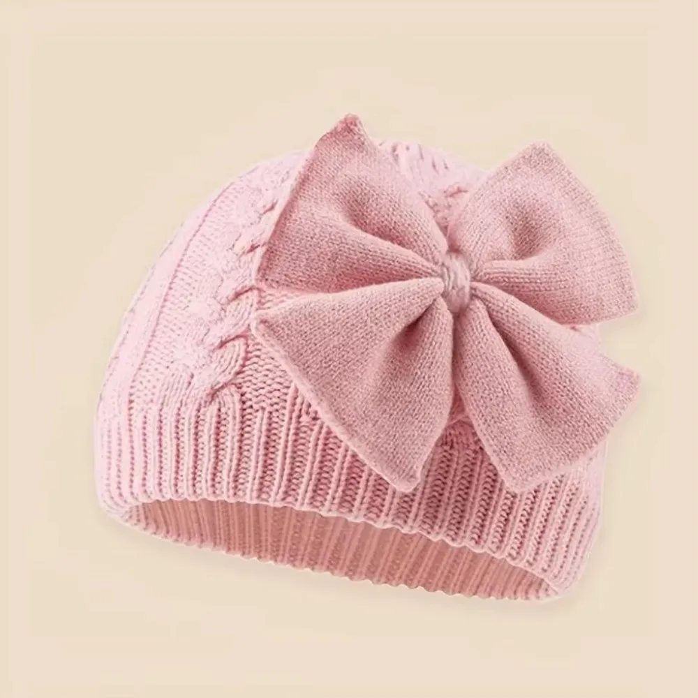 

Lightweight Knit Hat Stretchy Fabric Bow Design Large Bow Hat Knit Material Soft Texture Warm Beanie Thanksgiving Holiday