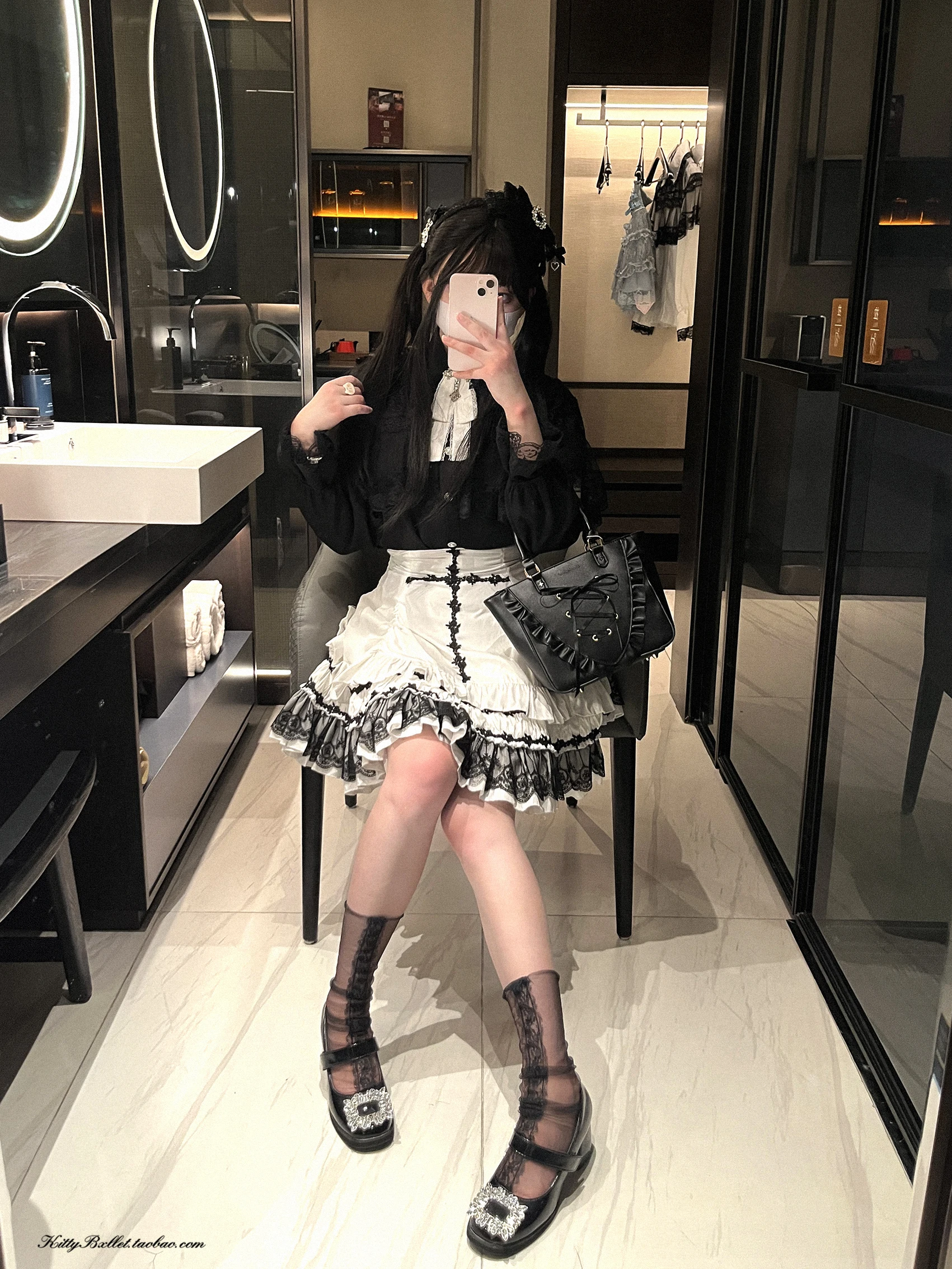Japanese Mine Style Lace Splicing Short Skirts High Waist Lace-up A-line Heart Leather Buckle Sweet Versatile Mini Skirt Women