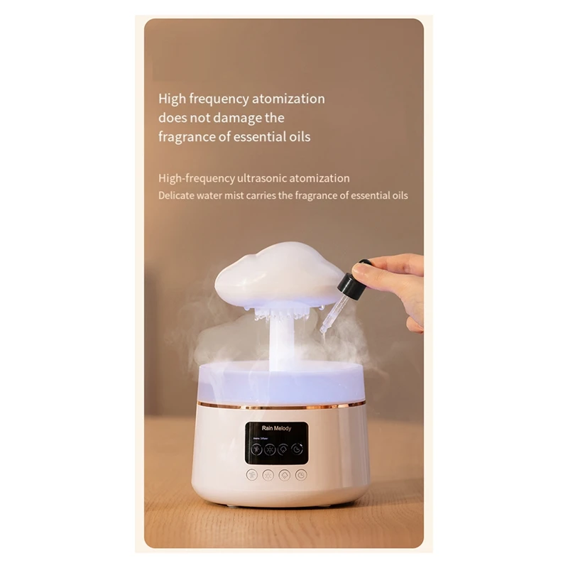 Humidificateur d'air en forme de nuage de pluie, diffuseur d'huile essentielle d'aromathérapie, gouttes d'eau, sons, veilleuses colorées, pièce plus lente, 300ml