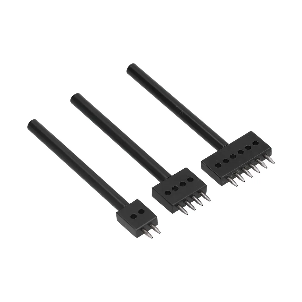3pcs 6mm Spacing Leather Perforated Tool Round Hole Punch 2/4/6 Prong Options Prong Punch Tool Set Black Tooth