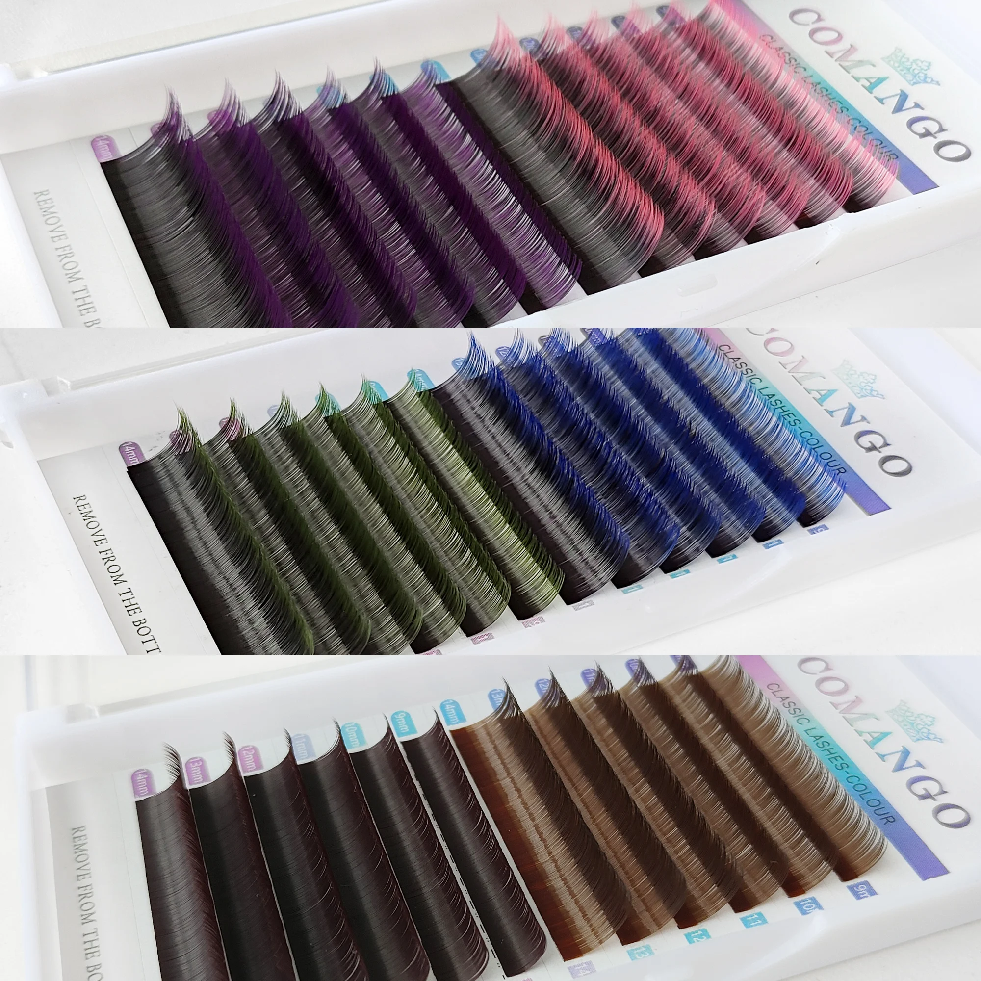12rows/tray 0.07mm Ombre Pink/Purple/Blue/Brown Colored Eyelash Extension Mix9-14mm Individual Eyelashes Soft Natural Synthetic