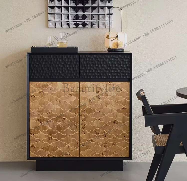 

Medieval style dining side cabinet Solid wood floor-to-ceiling living room against the wall High sofa Retro entrance cabinet