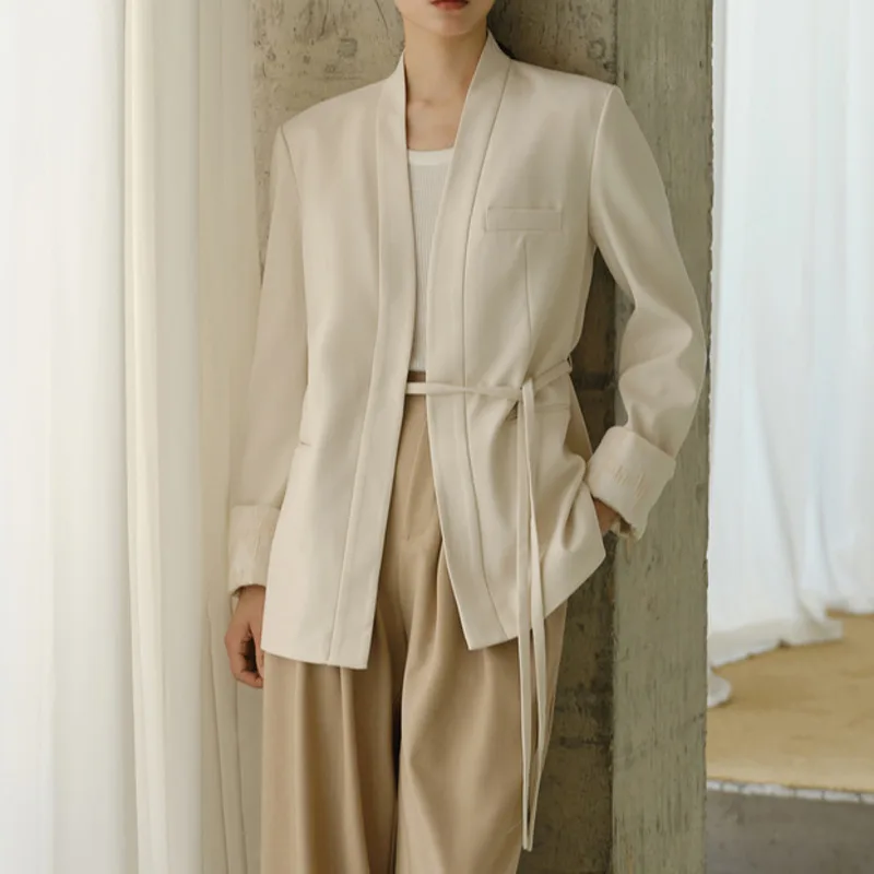 KWTX damesontwerper hoge kwaliteit jacquard satijn patchwork stropdas riem casual elegante luxe blazer lente zomer 2025,