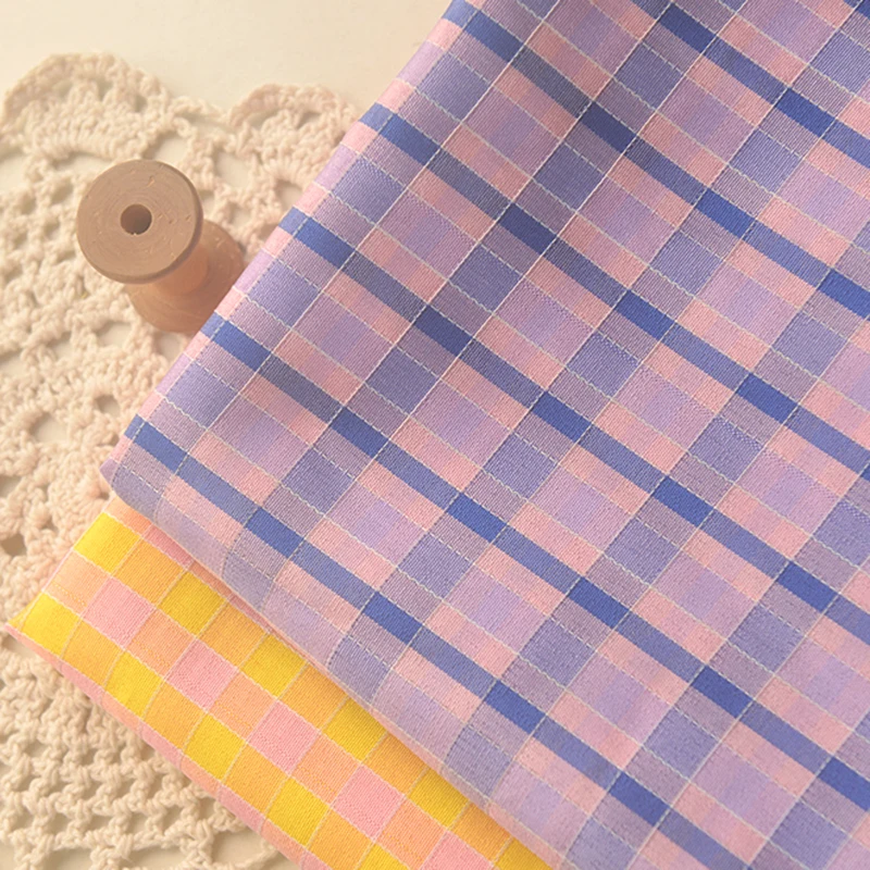 145x50cm Pink Yellow White Purple Check Polyester Sewing Cloth, for Dress Shirt Clothes Hair Pillow Tablecloth Curtain Fabric