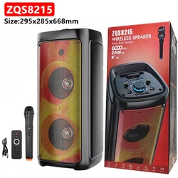 800W Dual 8 Cal lampa z płomieniem Outdoor Audio Karaoke Partybox RGB głośnik Bluetooth kolorowe diody LED lampka z mikrofonem Subwoofer FM