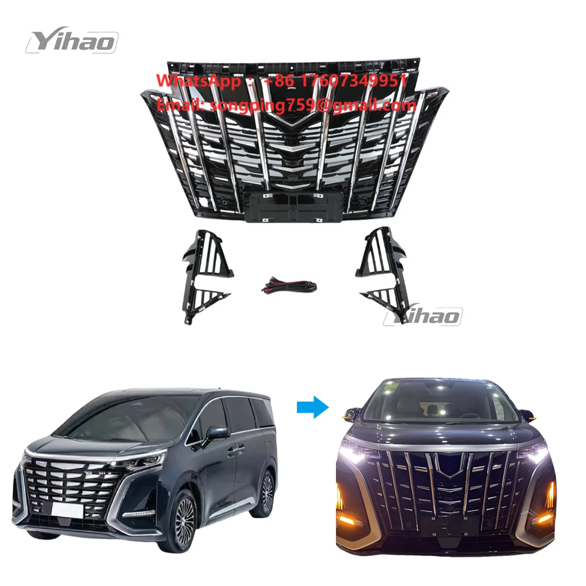 Высококачественный комплект обвесов и бамперов для тюнинга BYD Denza D9: передняя решетка в стиле Alphard
