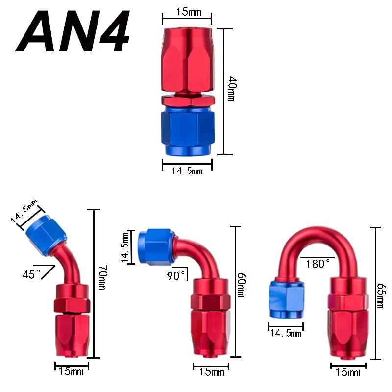10x Universal AN4/AN6/AN8/AN10/AN12 Straight 0°/45°/90°/180° Degree CPE Oil Fuel Swivel Hose End Fitting Oil Hose End Adaptor