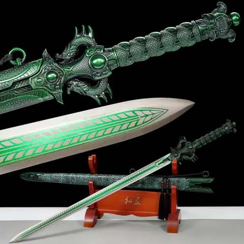 Chinese King Dao Sword High Manganese Steel Blade Sharp Real Full Tang Samurai Jian Swords Ready Battle Green Dragon Katanas