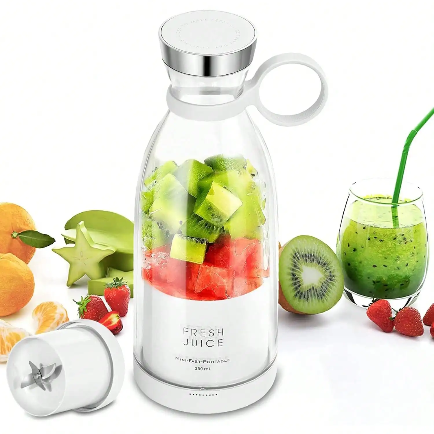 

Портативный блендер-соковыжималка, 350 мл, перезаряжаемый электрический блендер для свежих соков, фруктов и молочных коктейлей, легко чистится, компактная дорожная чашка