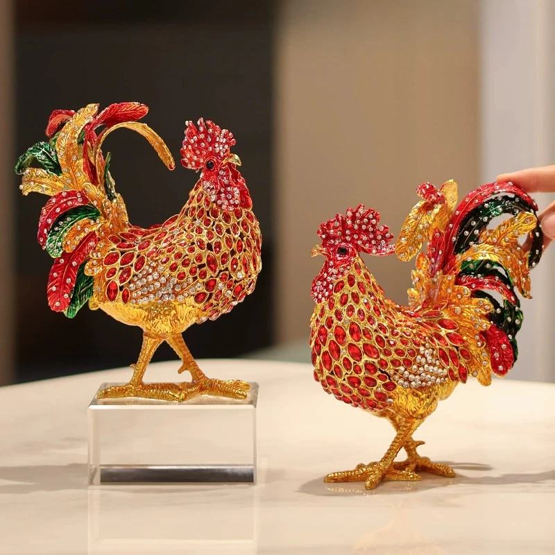 Lucky Enamel Colored Twelve Zodiac Rooster Figurine Miniature Ornament Living Room Home Office Desk Decoration Housewarming Gift
