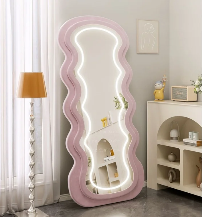 Decorative Large Wave Mirror Full Length Shape Standing Irregular Large Floor Teddy Mirror Home Wall Decoration
