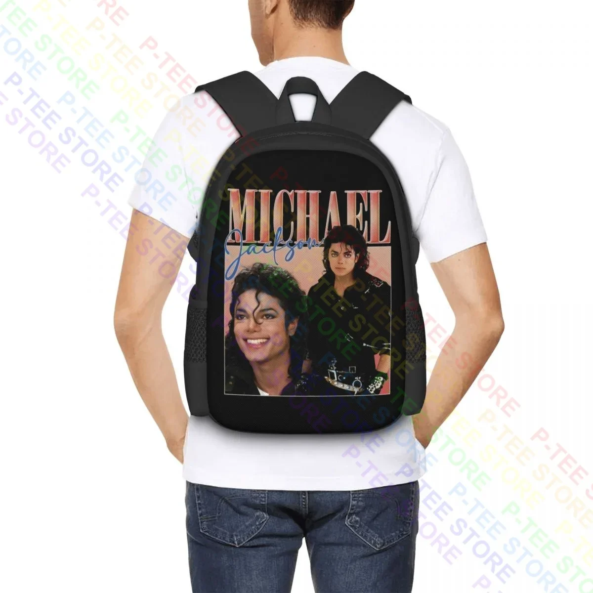 Michael Jackson Rap Tee Shirt Michael JacksonBackpack Large Capacity Bookbag School Sport Bag