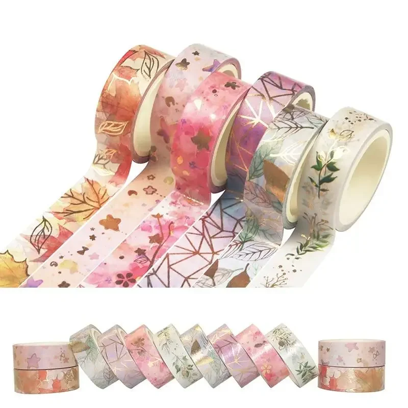 6 Pcs/Set Flower Plant Masking Tape Gold Foil Washi  Decorative Adhesive  Sticker Scrapbooking Diary Planner Stationery