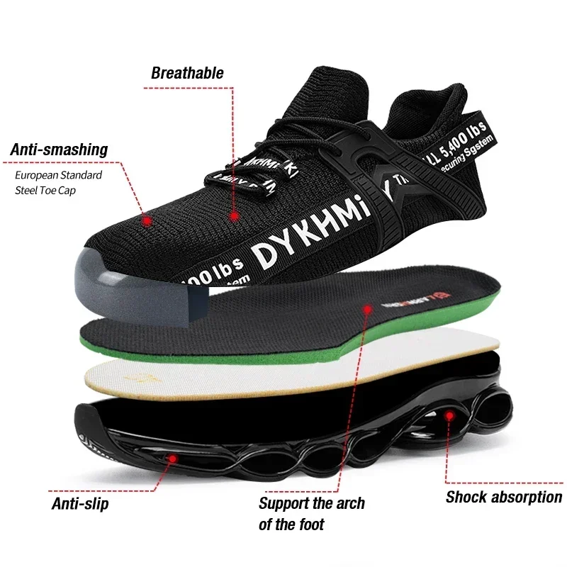 Steel Toe Safety Shoes Men Non-Slip Work Boots Lightweight Breathable Work Sneakers Shoes