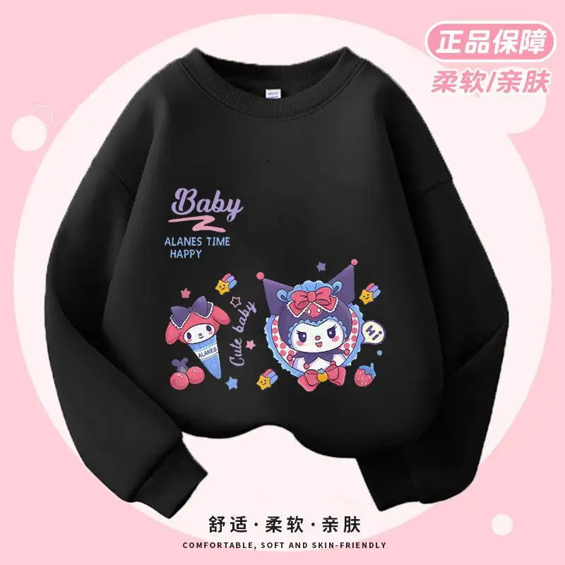 Kawaii Sanrio Kuromi Cartoon Children Round Neck Sweater Comfortable Casual Anime Spring Autumn Season Pure Cotton Girl Sweater