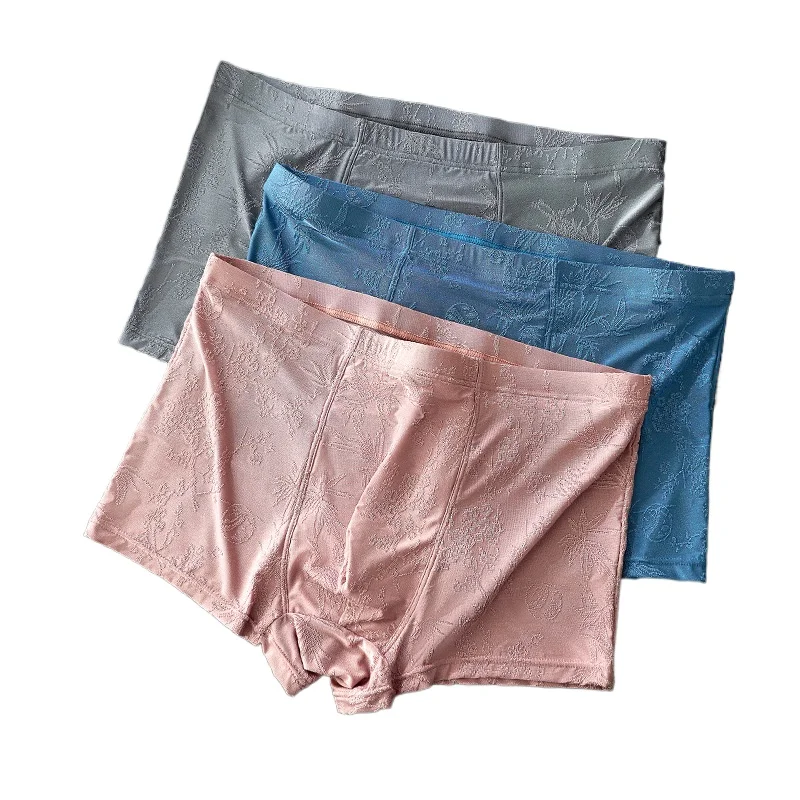 

Mens Boxers Embossed Ice Silk Jacquard Panties Breathable Men Underpants