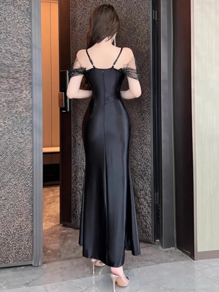 Topanoma ชุดราตรีผู้หญิงเซ็กซี่ V คอ Slash คอปิดไหล่ Slim Backless Vintage Elegant ค็อกเทลปาร์ตี้ชุดจัดเลี้ยง