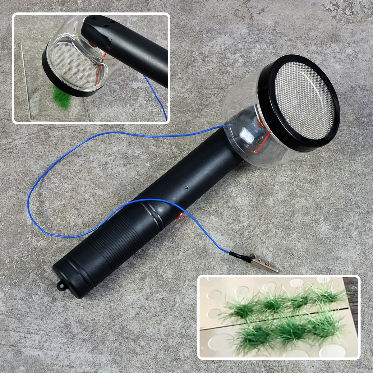 

Микроаппликатор для статичной травы для создания диорам с песочными основаниями, имитации зеленых растений и ландшафтов для железнодорожных макетов и масштабных моделей.