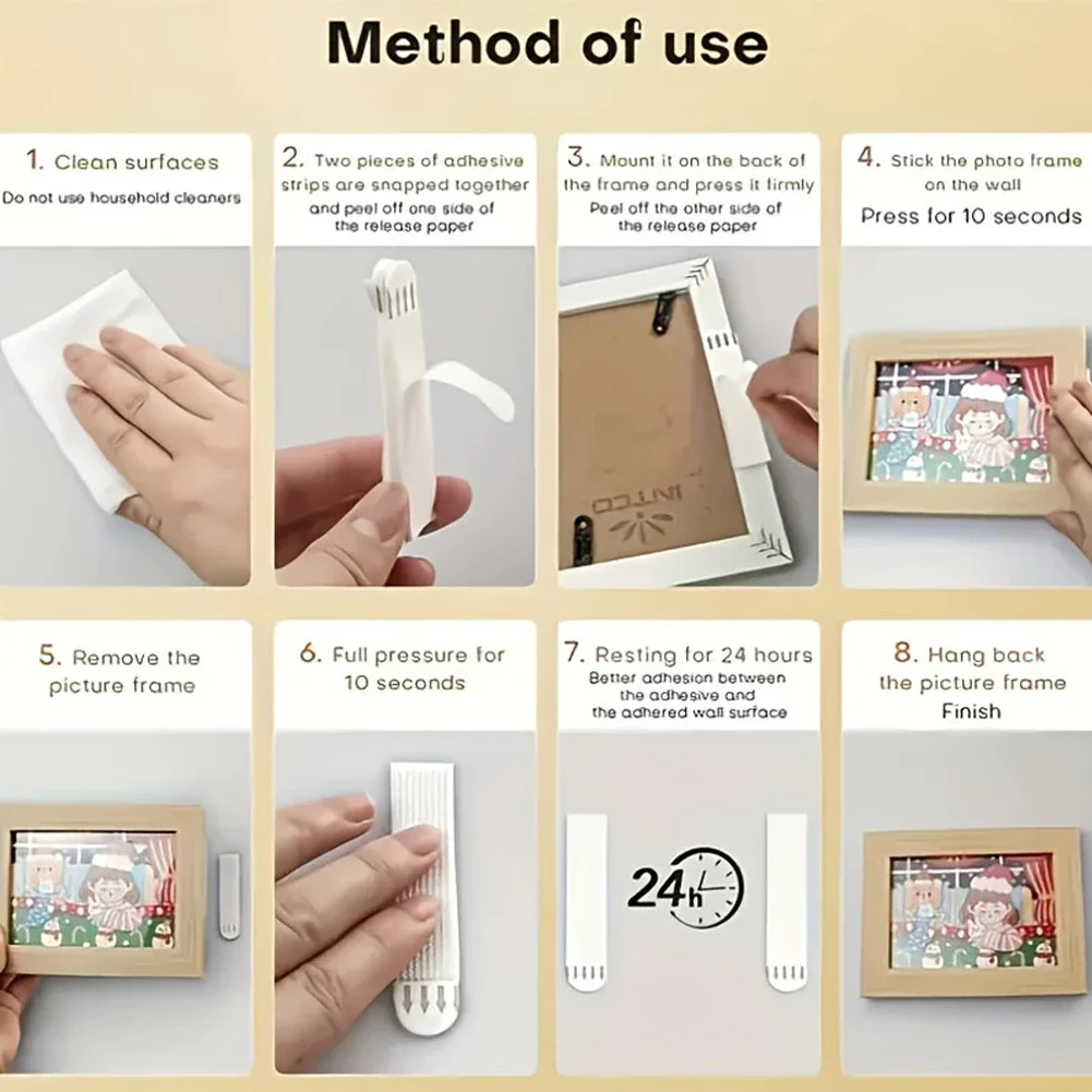 12 Paar DIY Command Klebstreifen, starke doppelseitige Klebebänder, unsichtbare Fotorahmen-Befestigungsstreifen für Zuhause und Büro, Wandmontage – Detail 12