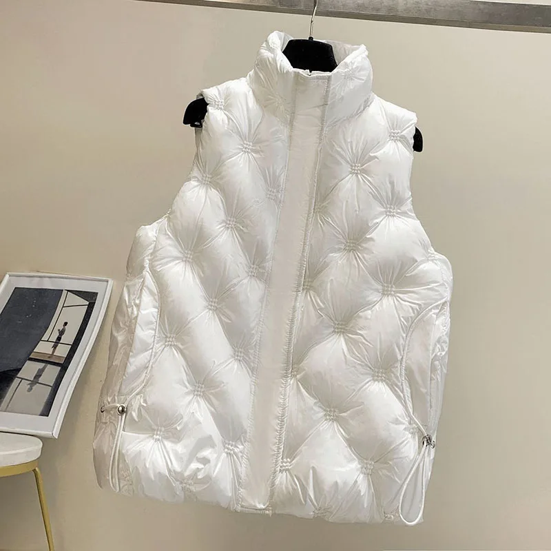 

2025 Down Cotton Vest Jacket Women Autumn Winter New Stand Collar Sleeveless High Quality Coat Female Waistcoat Casual Lady Tops