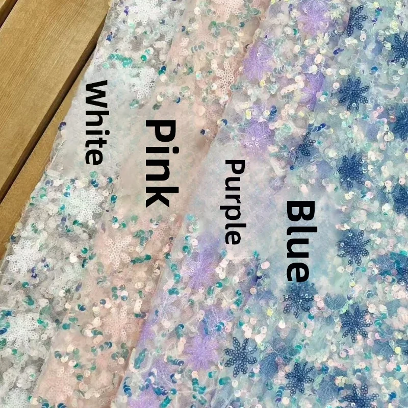 

Ткань из сетки с вышивкой пайетками в виде снежинок для рукоделия, пошива юбок, дизайнерских аксессуаров, кружевной одежды, модной ткани