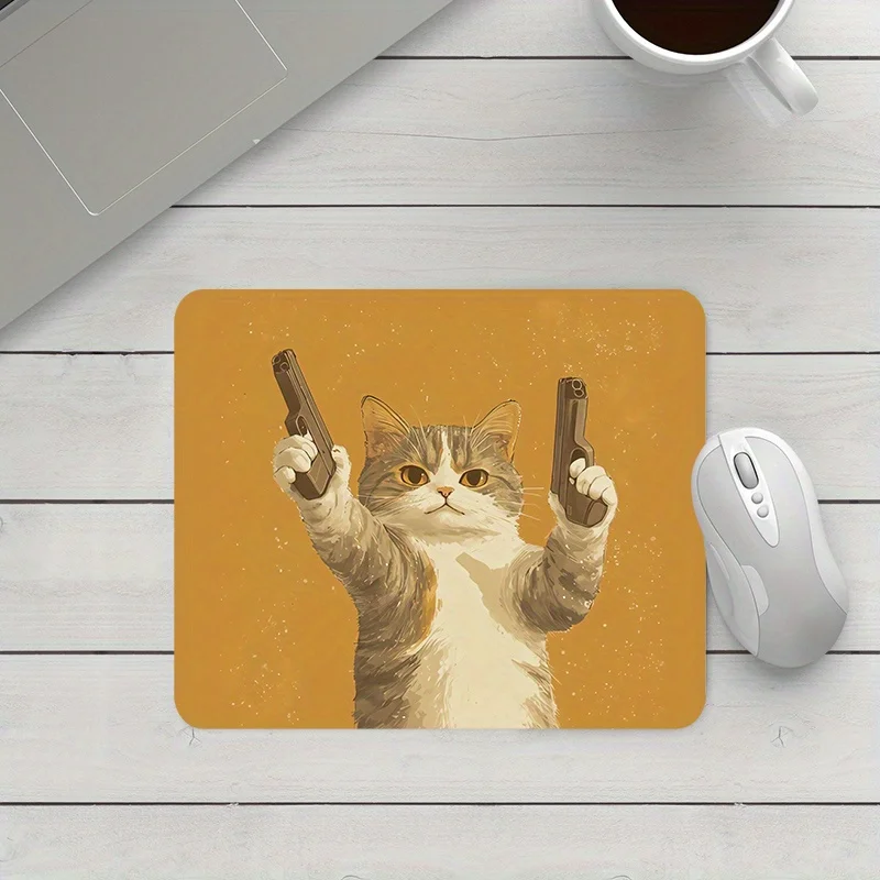 Kreativ bedrucktes Katzenpistolen-Mauspad, rutschfeste Gummi-Computertischunterlage, tragbares Bürozubehör, hohe Qualität und waschbar