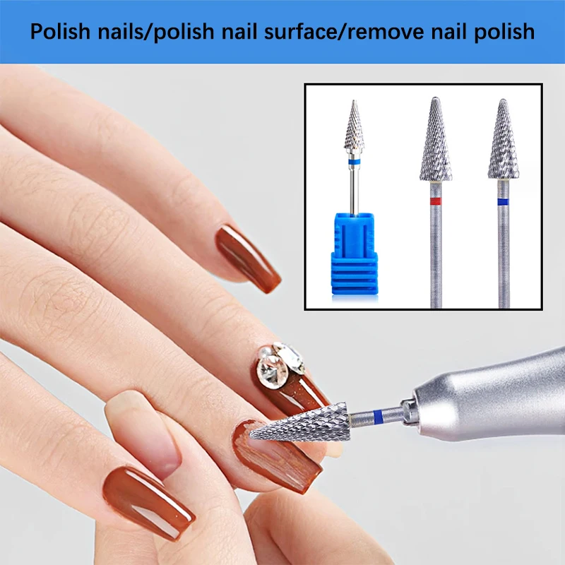 1Pcs Nail Tungsten Steel Polishing Head Conical Shape Rotary Manicure Cutters Bits With Cover For Manicure Gel Polish Remover