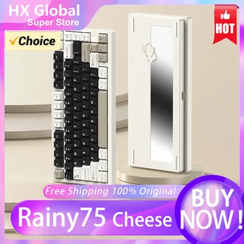 WOB RAINY75 기계식 키보드 치즈 알루미늄 합금 3 가지 모드 무선 75% 81 키 개스킷, 핫 스왑, RGB 커스텀 게임, 핫 세일 