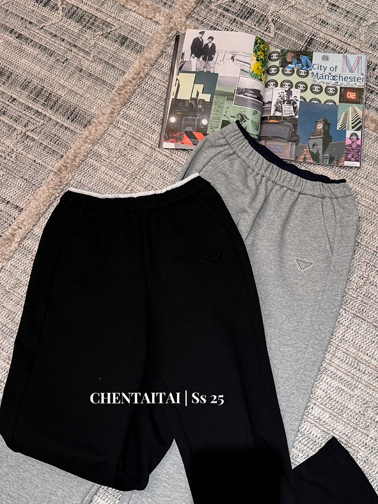 

Широкие повседневные брюки для женщин с высокой талией, осенние, новые, удобные, хлопковые, прямые, в стиле колор-блок