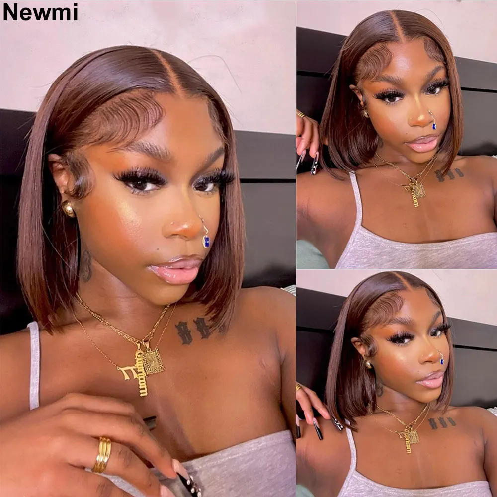 Newmi Chocolate Brown Bob Wig Lace Front Human Hair Wigs  #4 Color 13x4 Full Lace Frontal Brown Wig Human Hair for Women