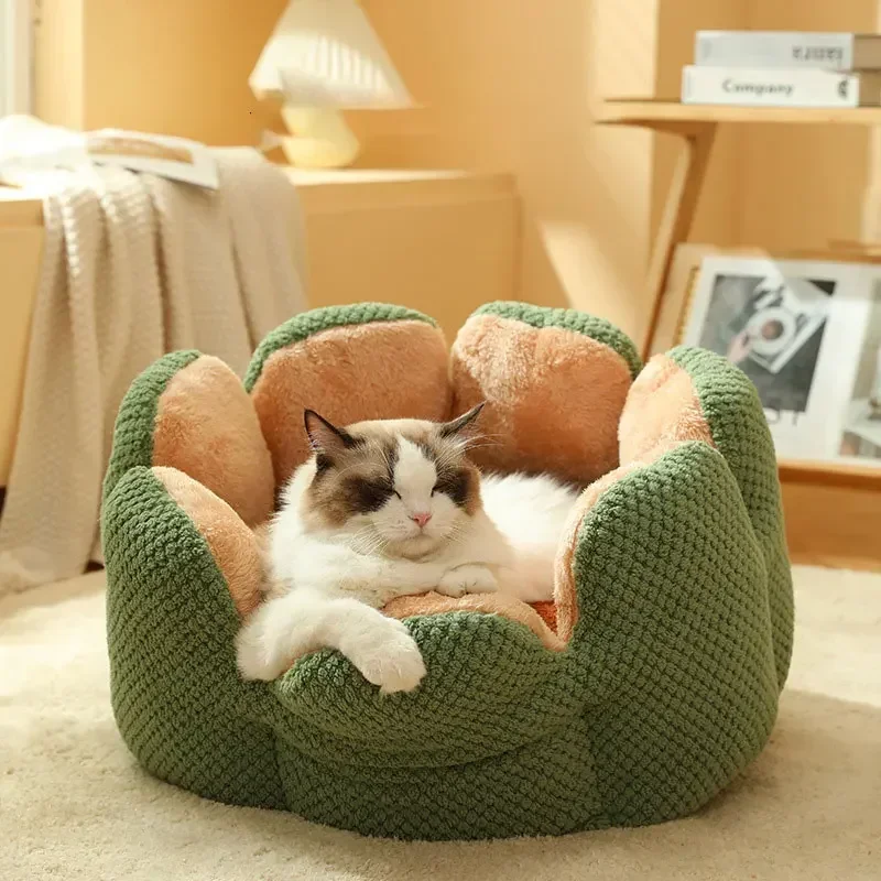 Cat Bed Petal-shaped Dog Beds Kennel Winter Warm Kitten House Soft Plush Round Basket Fluffy Puppy Cushion Mat Pet Suppiles