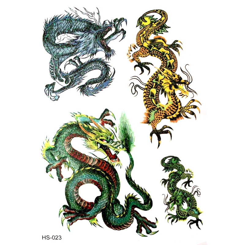 3PCS King Of Dragon Waterproof Temporary Tattoos Men Harajuku Flash Gold tattoo henna tatoo Flash Animal Temparay tattoo sticker