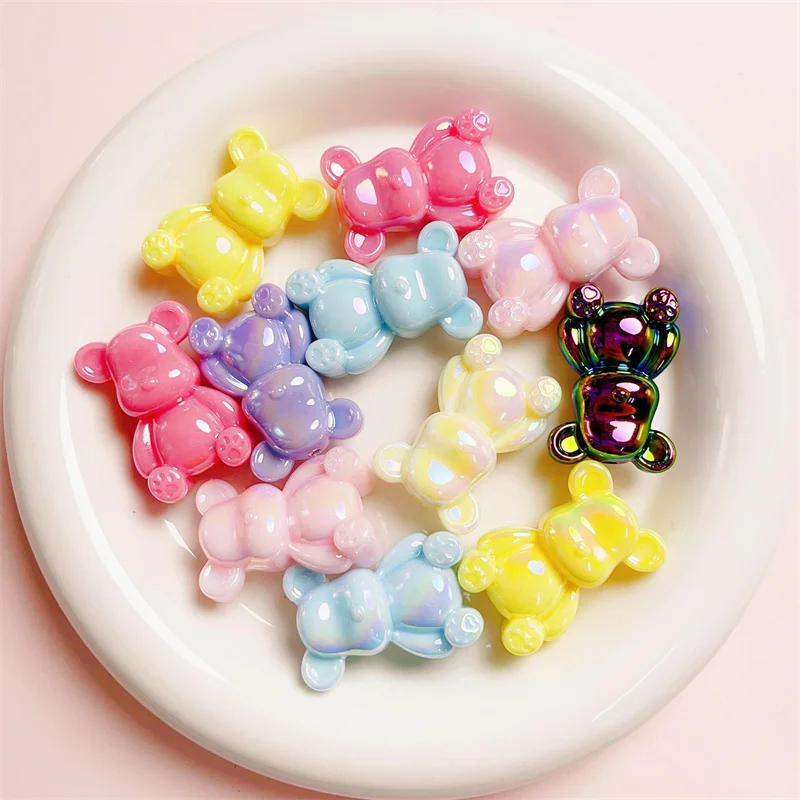 5PCS 24X34MM UV Electroplating Colourful Bear DIY Acrylic Handmade Beaded Key Bracelet Necklace Keychain Material Accessories