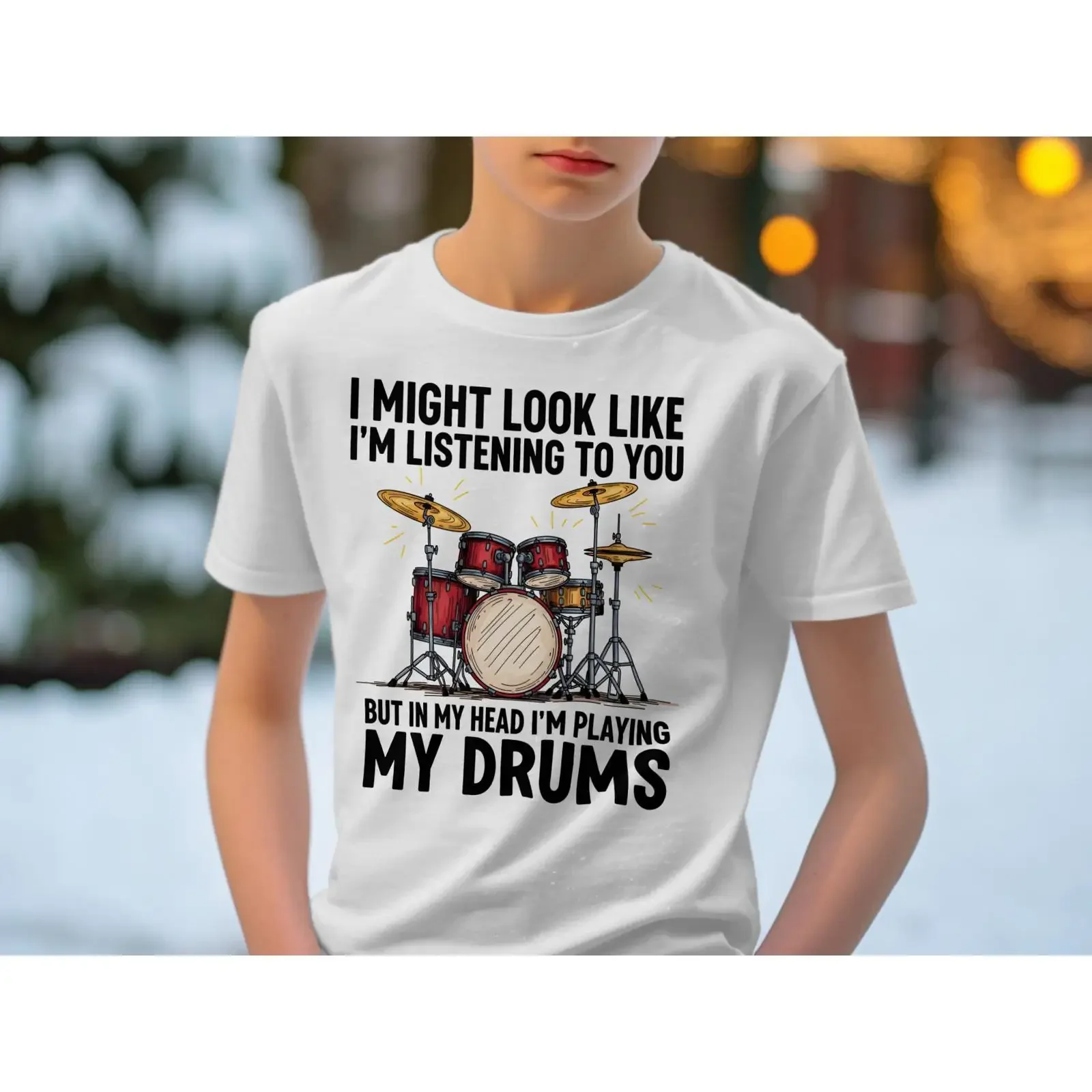 Funny Drummer Kids T Shirt Playing Drums In My Head Drum Set Band Music Musician for Lovers vintage Washed Stylish Versatile