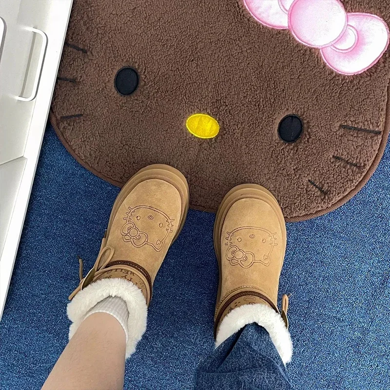 Hello Kitty bottes de neige une pièce en fourrure douce et chaude pour femmes avec velours épais et bottes courtes antidérapantes à fond épais cadeau de noël