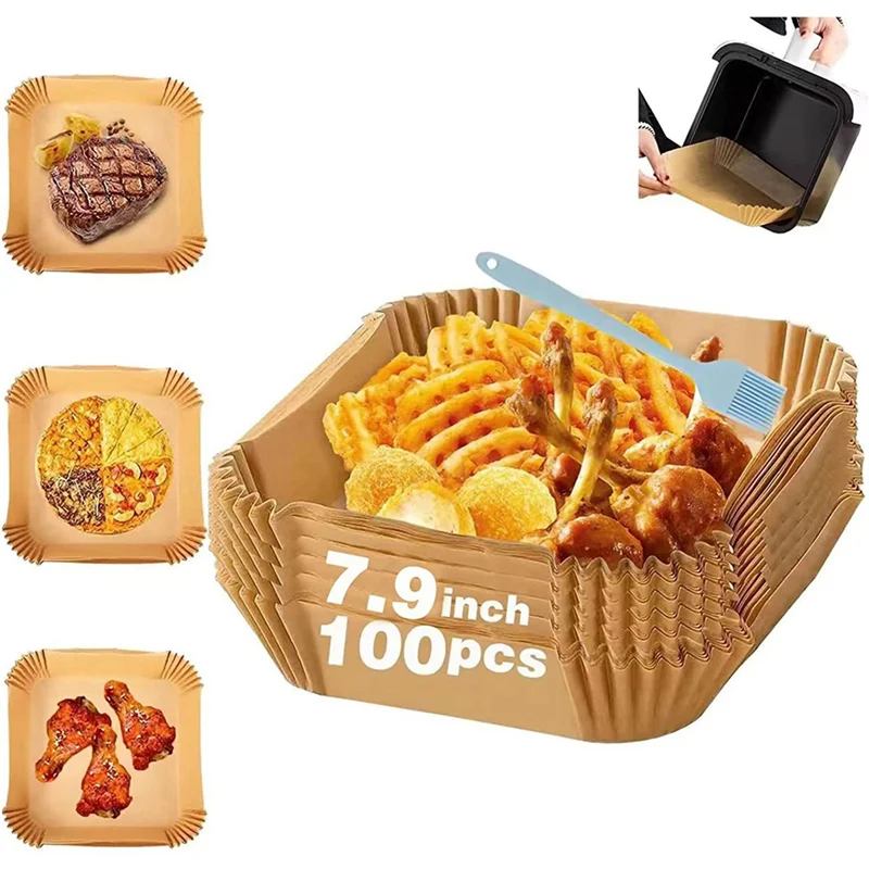 ABKR-ورق خبز لمقلاة الهواء الساخن المربعة (20 سم)، عبوة من 200 ورق خبز للمقلاة الهوائية، ورق غير لاصق مقاوم للماء