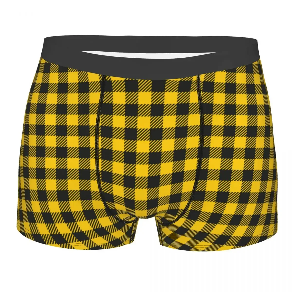 Custom Cool Yellow And Black Checkered Plaid Boxers Shorts Panties Male Underpants Stretch Geometric Gingham Briefs Underwear