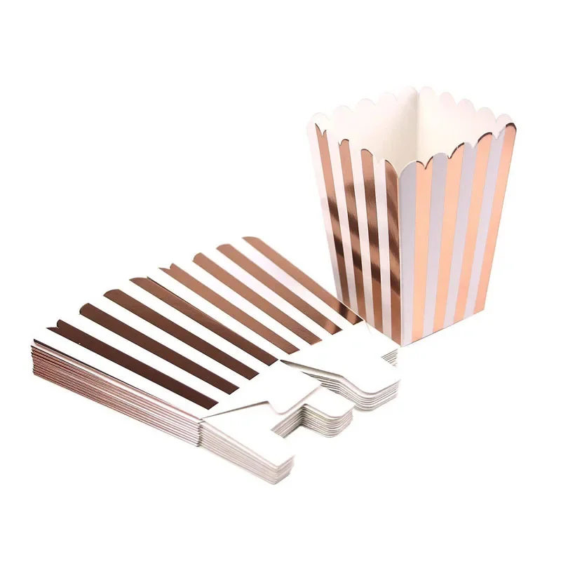 12pcs Rose Gold Stripe Popcorn Boxes for Parties